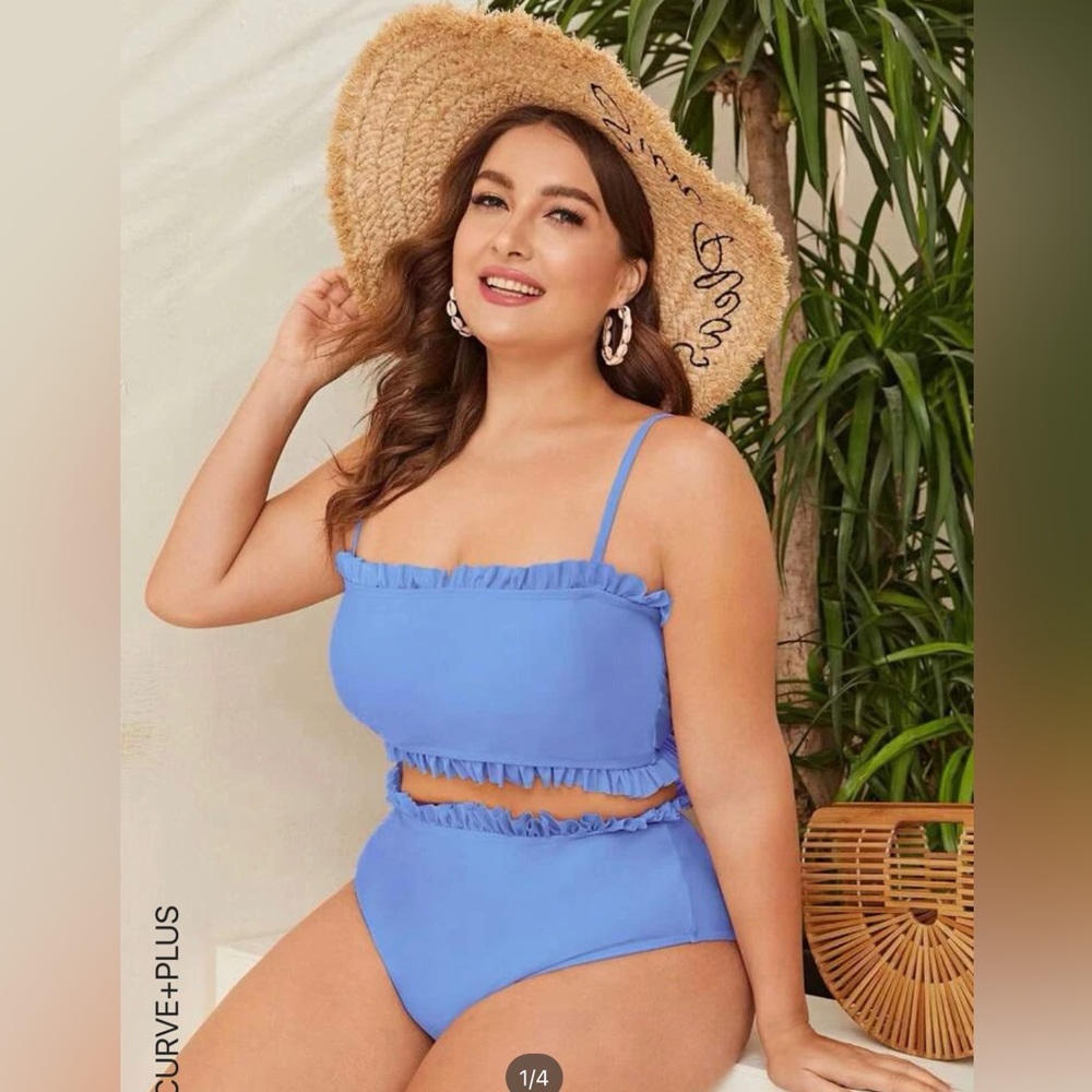 Dusty blue bikini with ruffle detail 4XL (20) - Picture 2 of 3